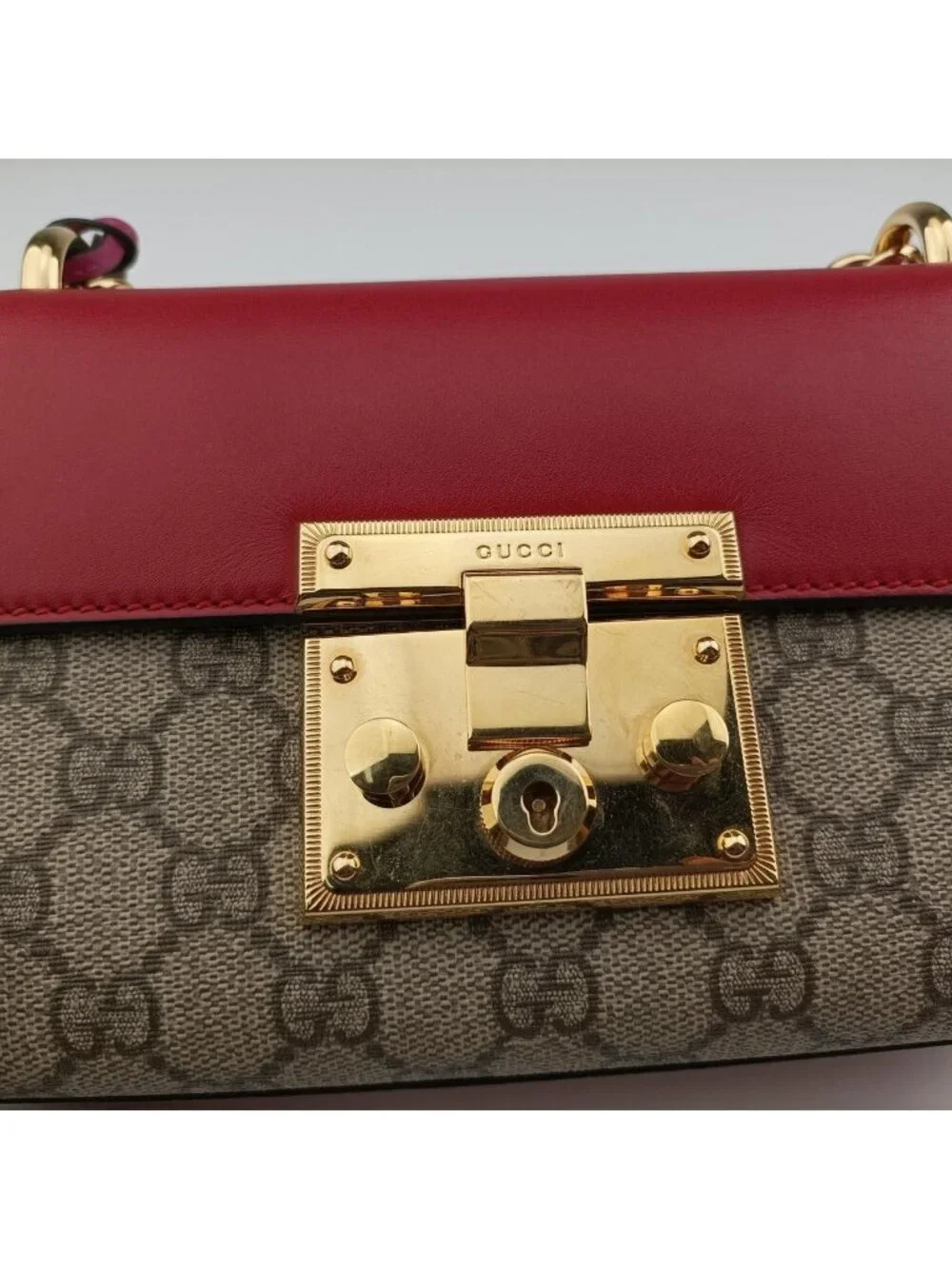 Gucci Padlock Beige Red Pink Leather Shoulder Bag